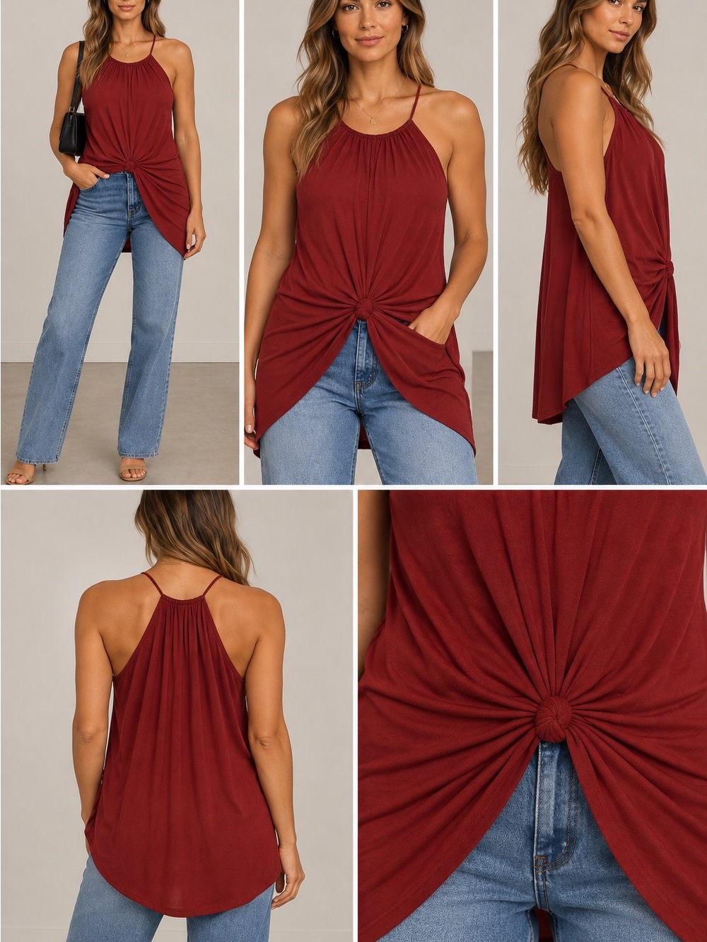 BCBGeneration Burgundy Twist-Front Halter Camisole